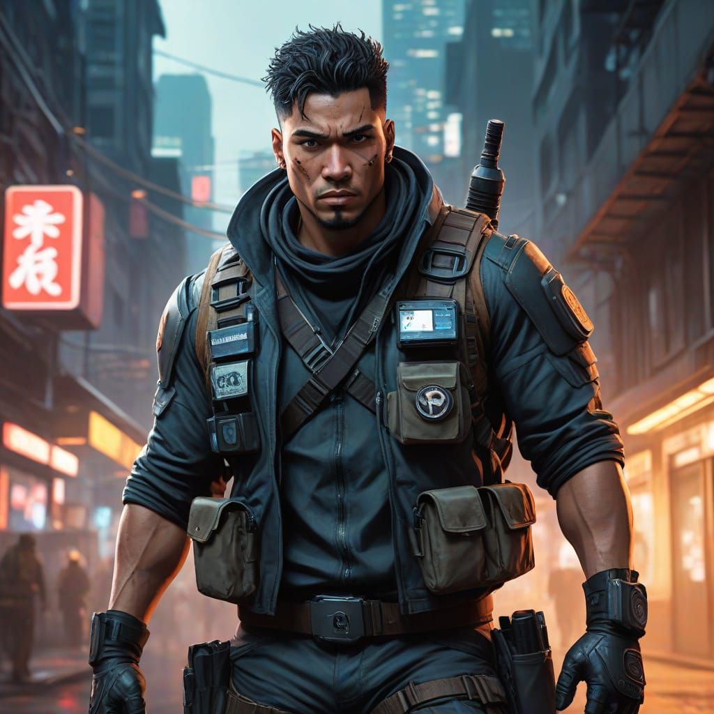 Cyberpunk Street Medic in High-Tech Armor