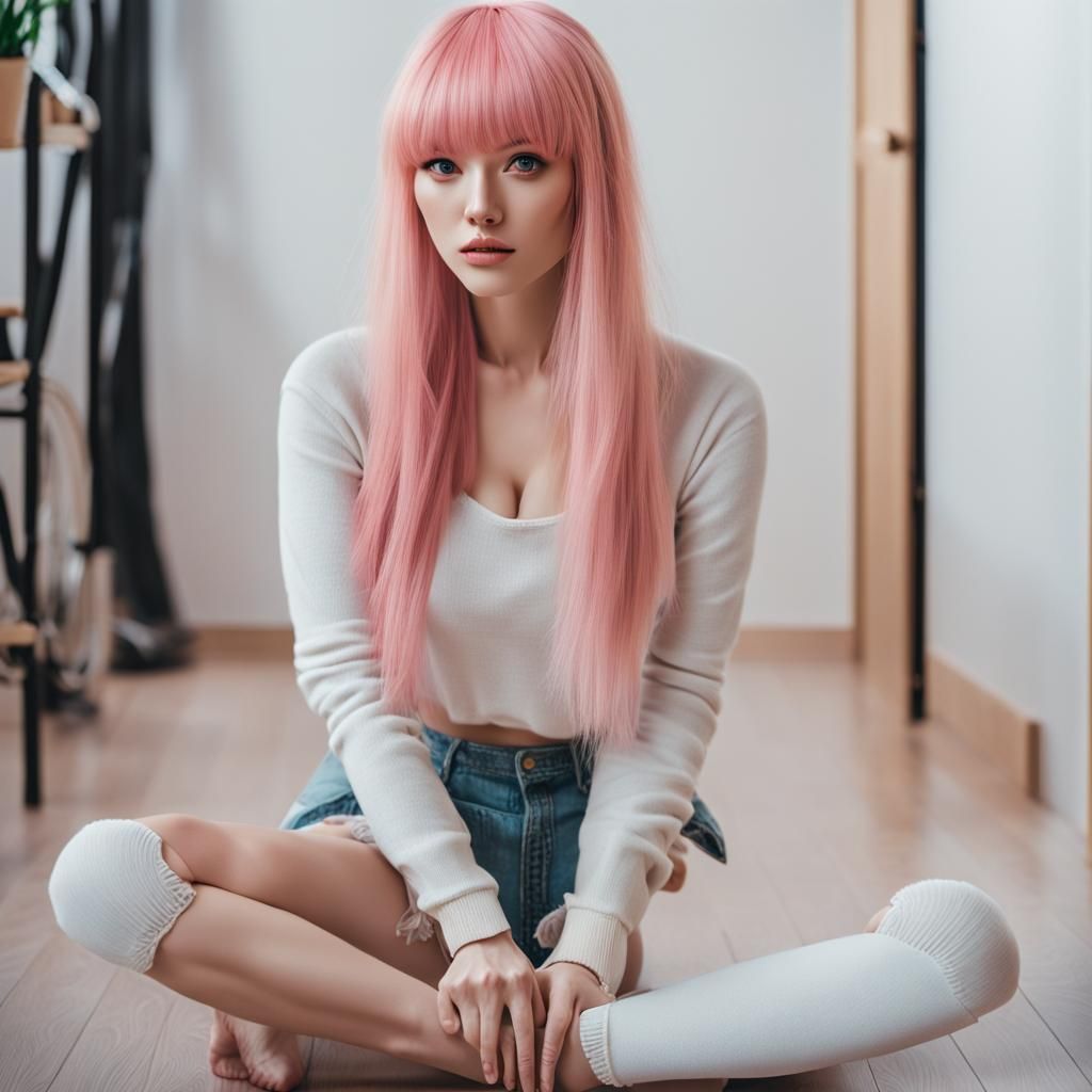 Girl with Pastel Pink Hair Portrait in 4K
