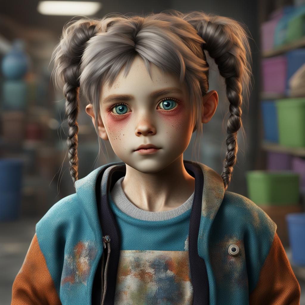 Hyperrealistic Portrait of a Young Girl with Strange Feature...