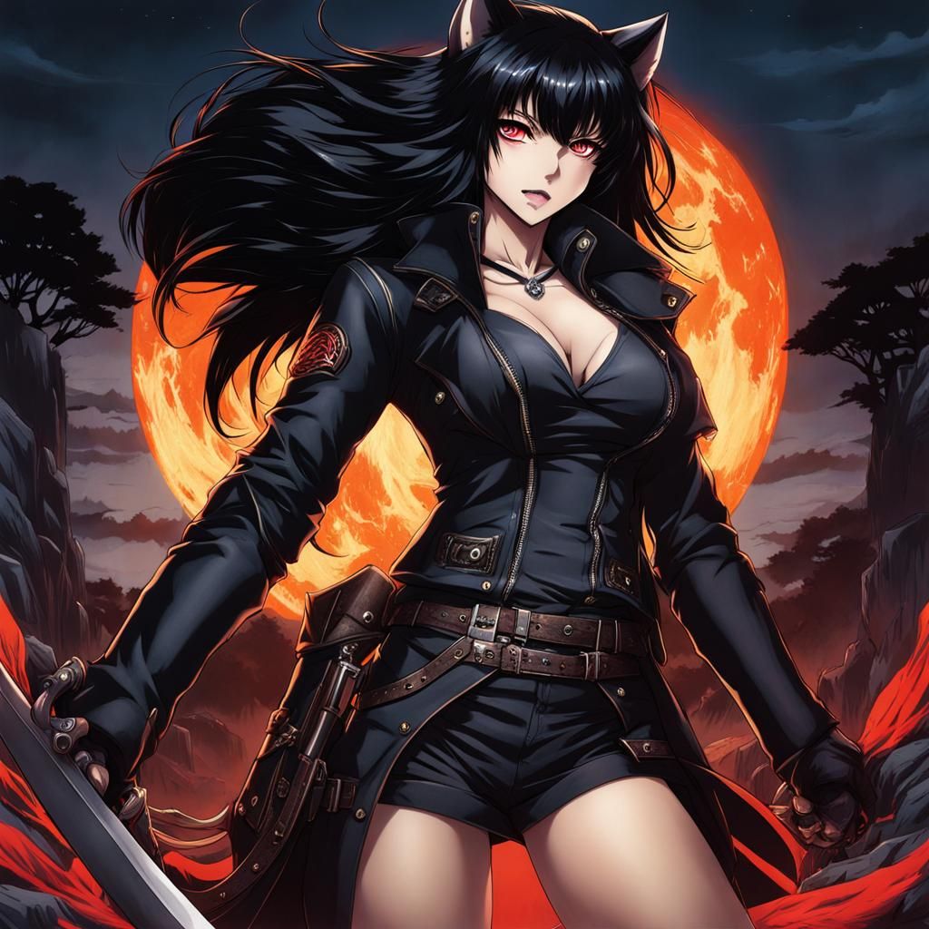 Fearless Werewolf Woman in Anime Art Style