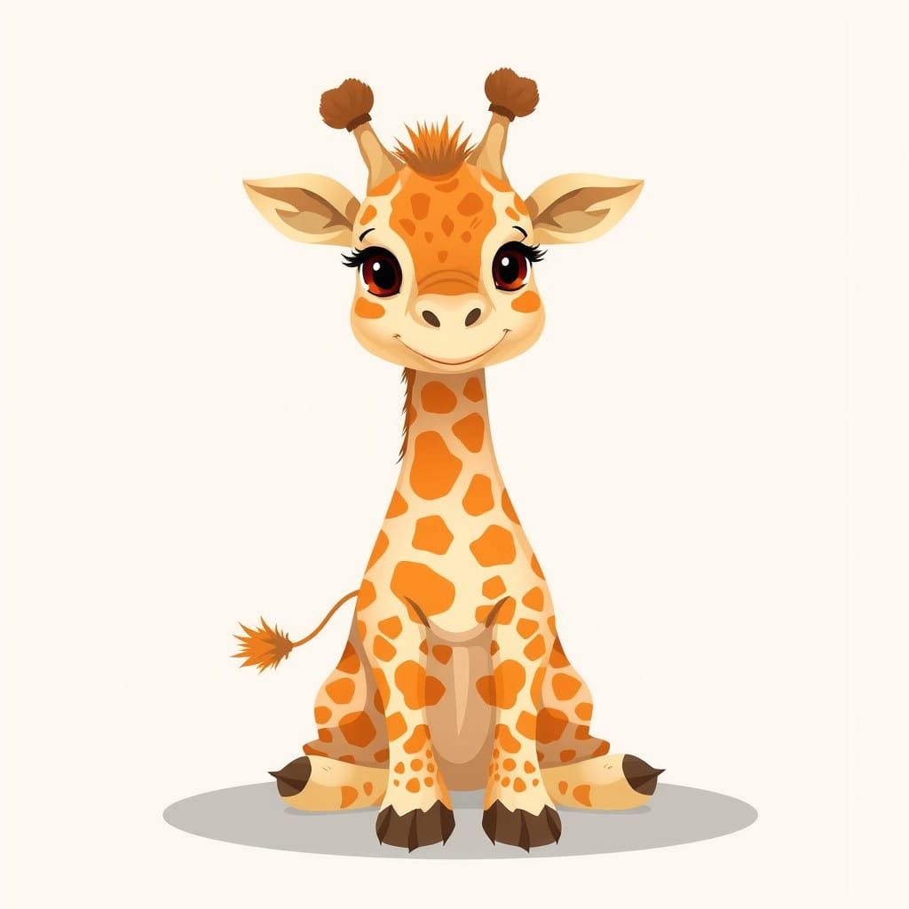 A Playful, Whimsical Giraffe Cub in Digital Illustration Sty...