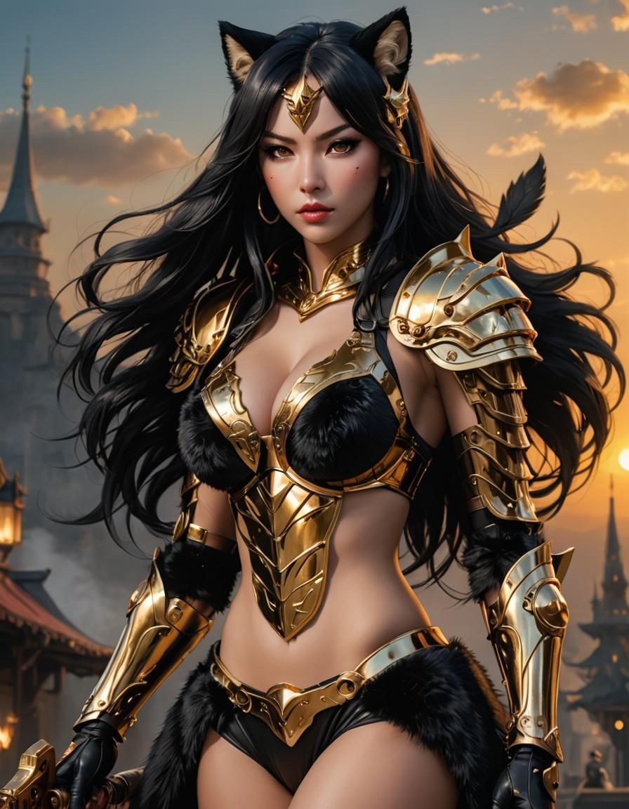 Fuzzy Mink Armor: Gladiatrix Nekomimi in Photorealistic Styl...