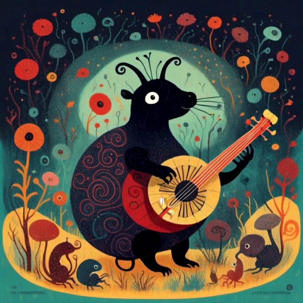 Jazz Band Record Sleeve with Cute Creatures