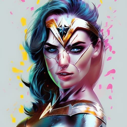 Hyperrealistic Wonder Woman Splash Art Portrait