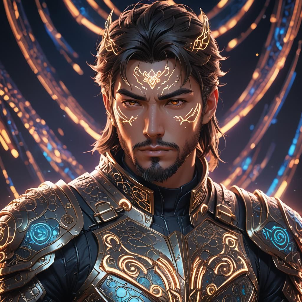 Vibrant Anime Warrior in Intricate Armor