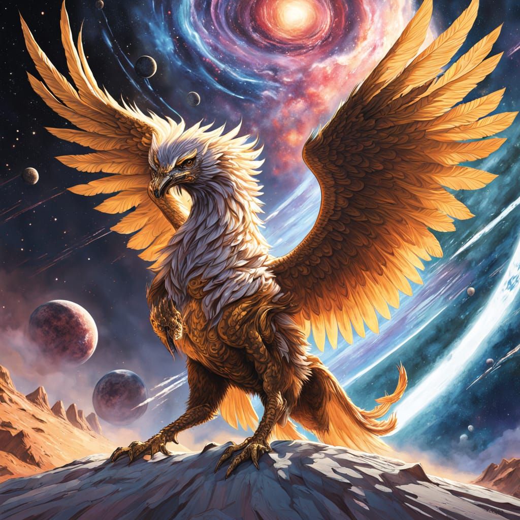 Griffin Soaring Through Nebula in Space Opera Art