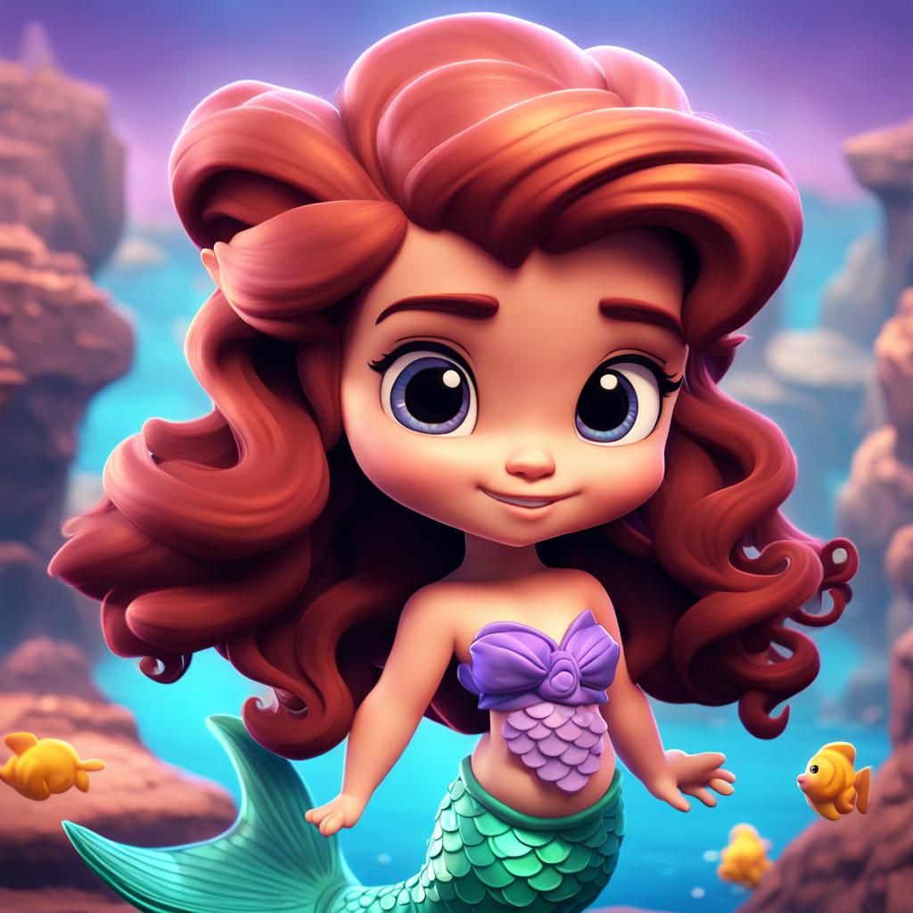 Chibi Megara Mermaid: 3D Disney Concept Art