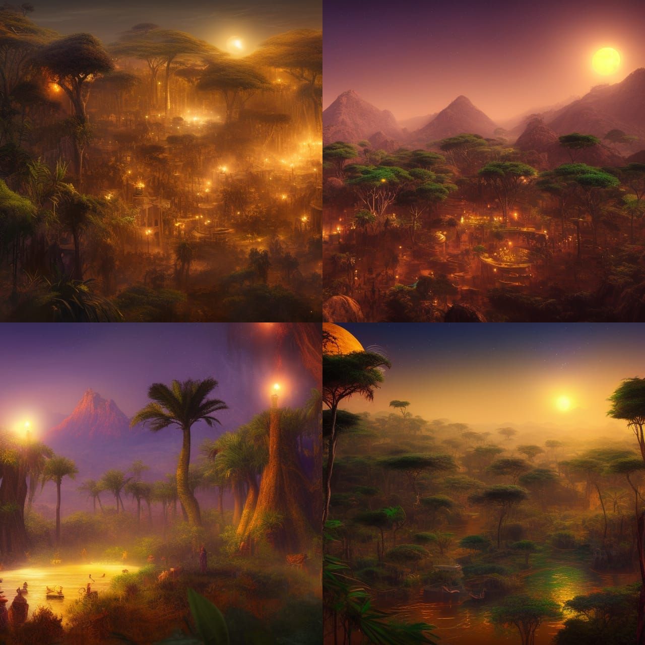 Vibrant African Nightlife: Detailed Matte Painting