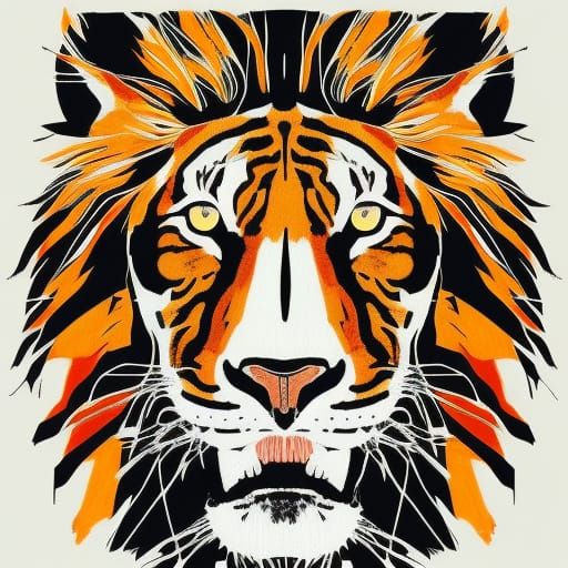 Liger Pop Art: Lion-Tiger Hybrid in Bauhaus Style