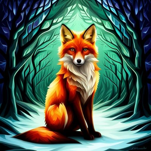 Fantastical Fox in Winter Wonderland: Fractal Polygon Art
