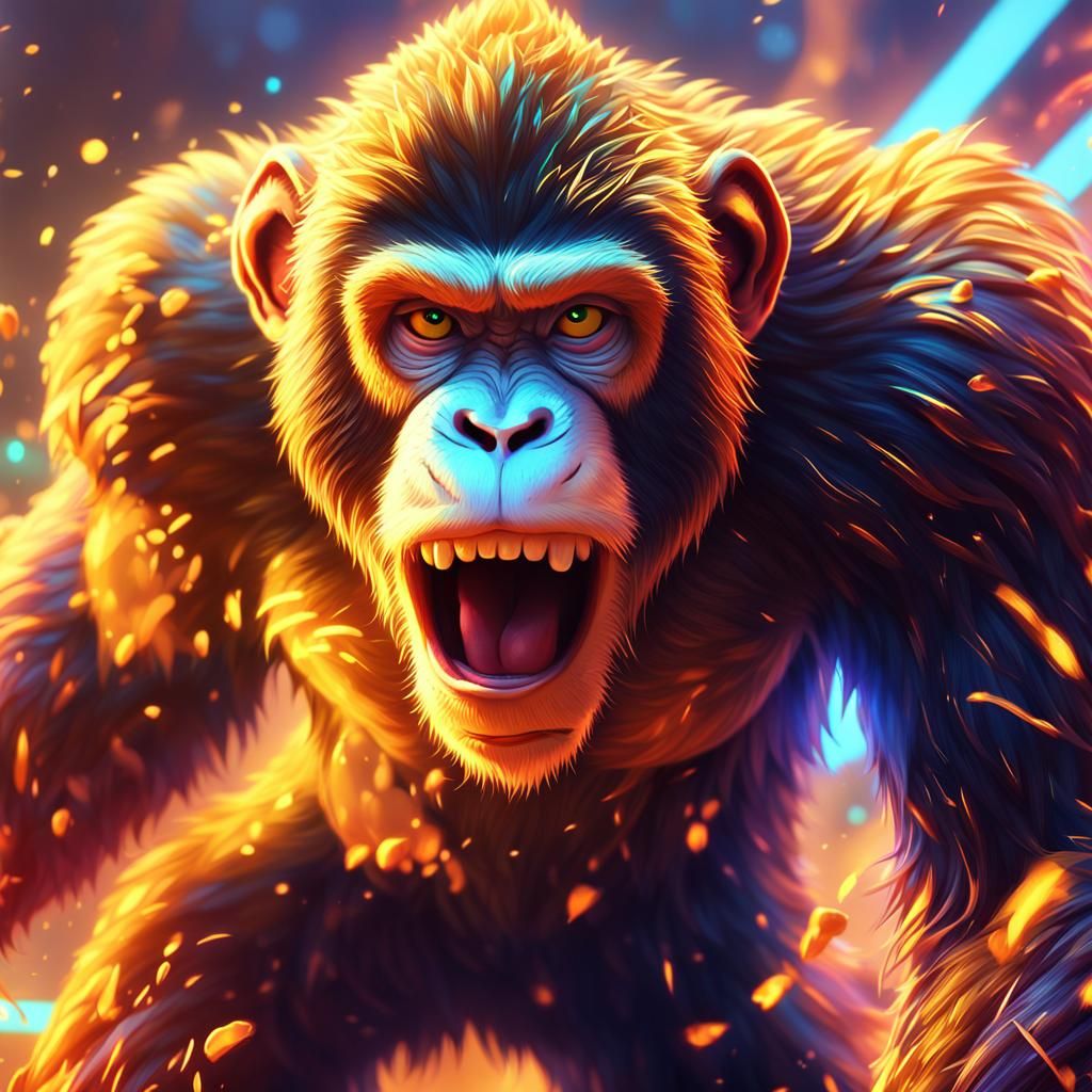 Giant Monkey Runs: 3D Anime Art in Vibrant Colors