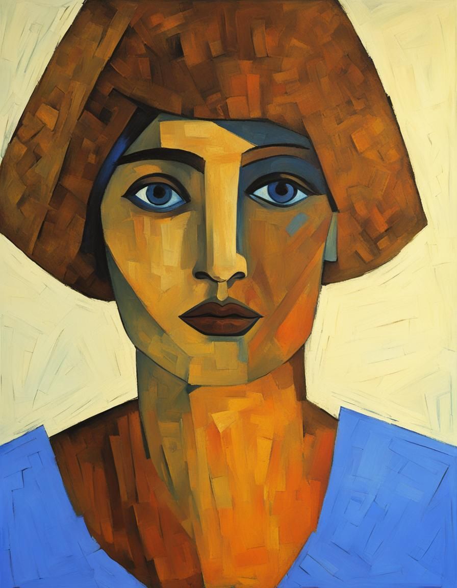 Blue Period Portrait of Young Woman as Impasto