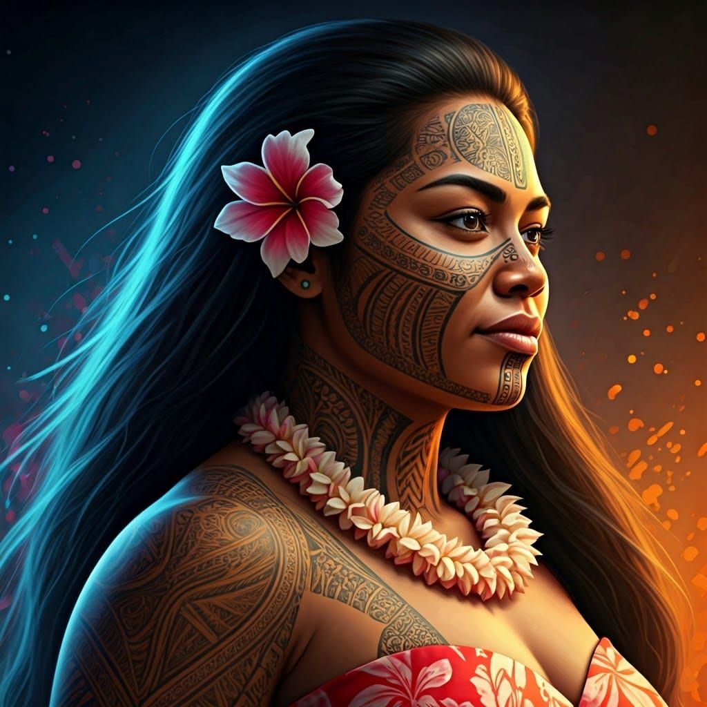Samoan Taupou in Vibrant Futuristic Realism