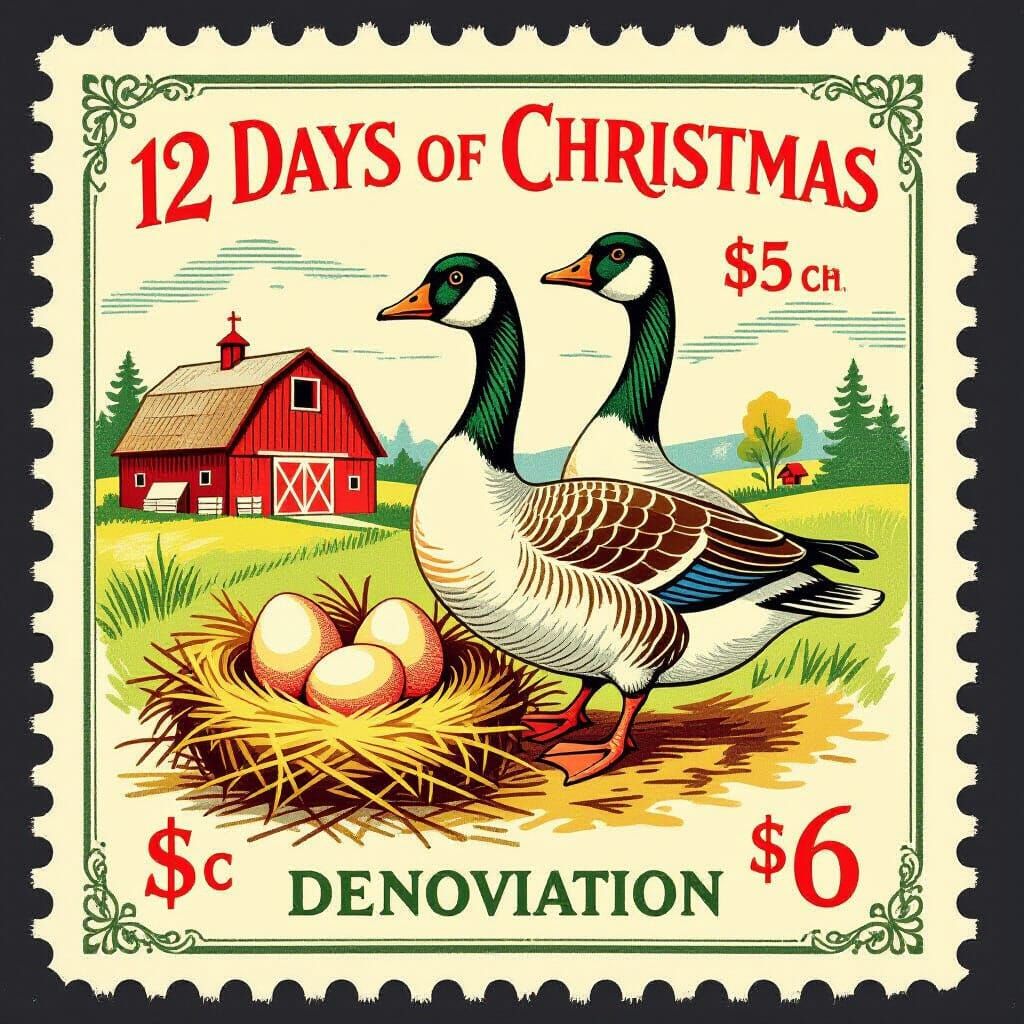 Vintage 12 Days of Christmas Stamp with $6 Denomination