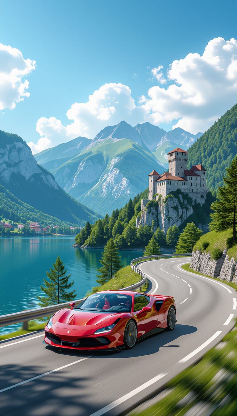 Ferrari F90 Races Through Alps in Futuristic HDR Style