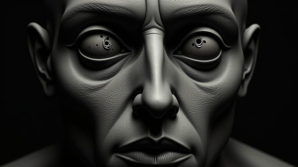 Unsettling Close-Up Portrait in Surreal, Biomechanical Style