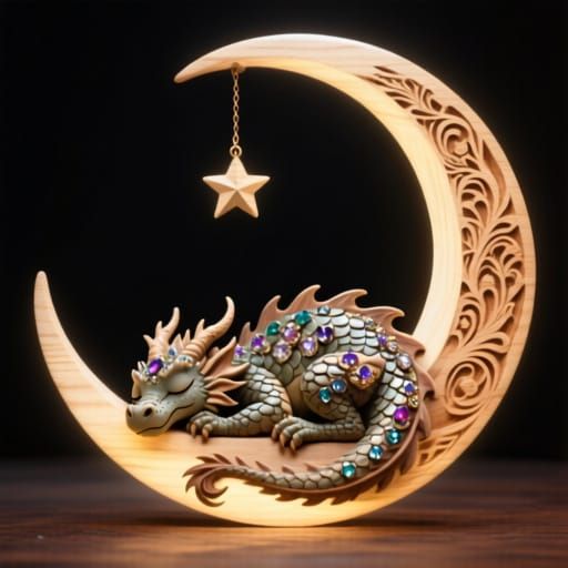 Jeweled Dragon Sleeps on Carved Moon with Star