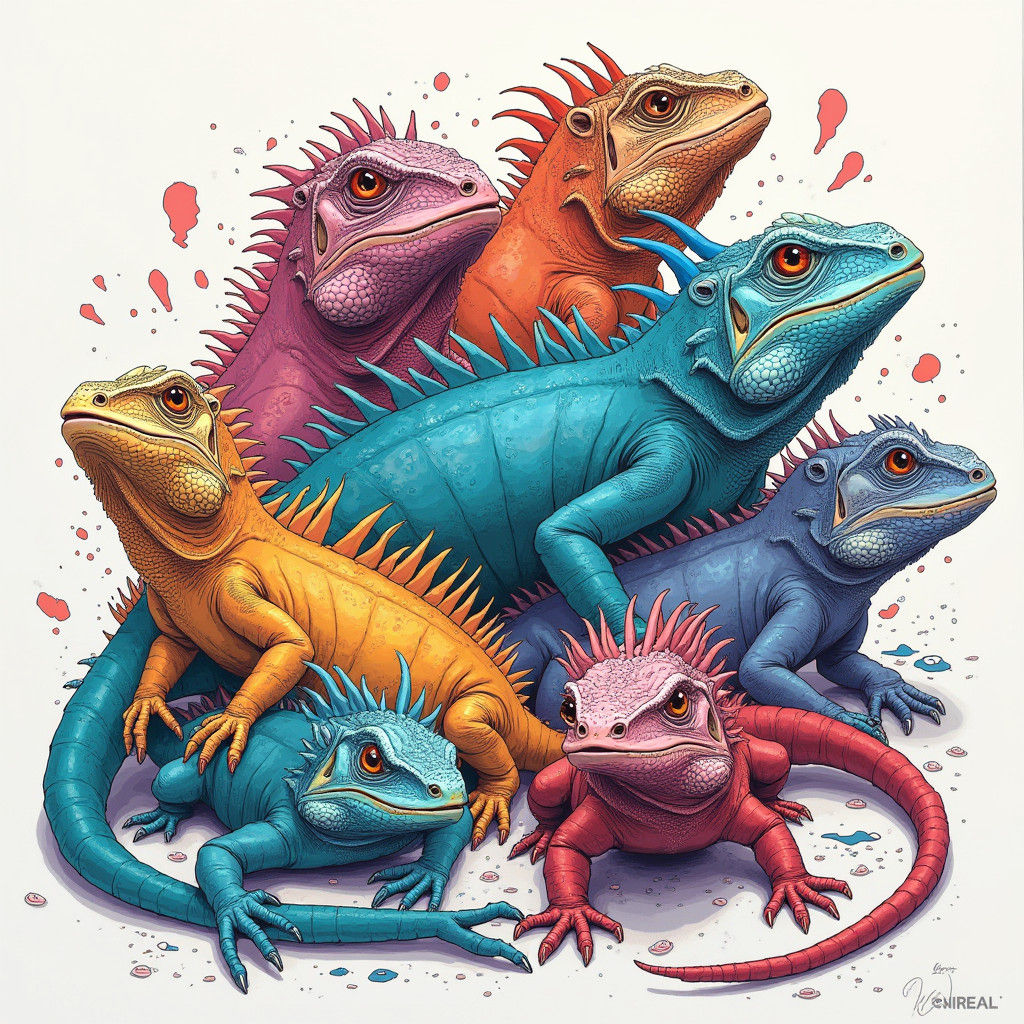 Iguanas Doodle Art in Sketchy Style