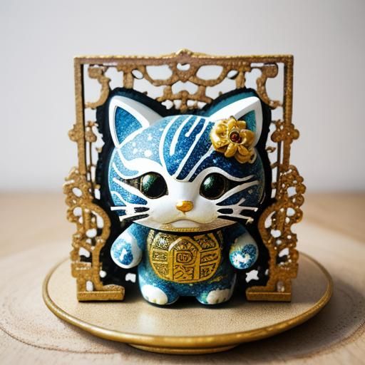 Hello Kitty as Maneki Neko in Rococo Impasto