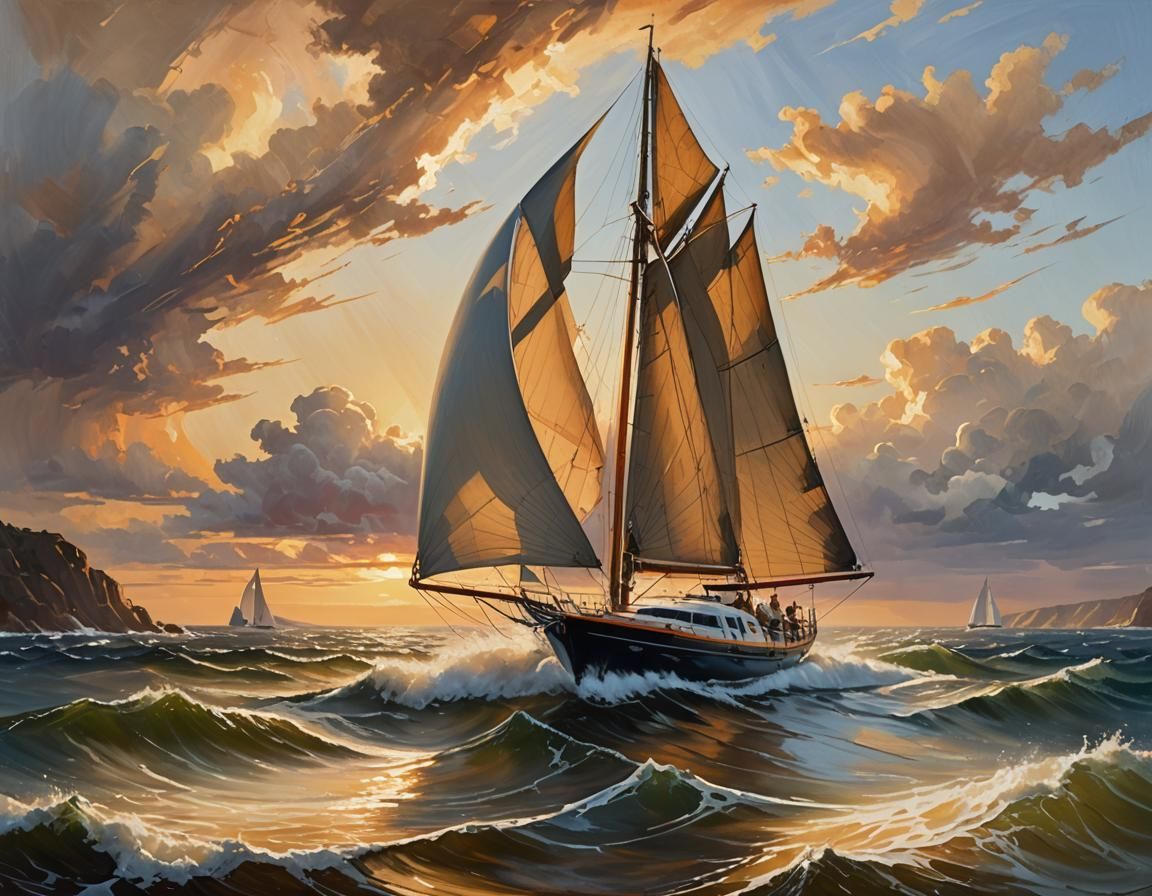 Australian Coast Yachting Scene in Golden Light