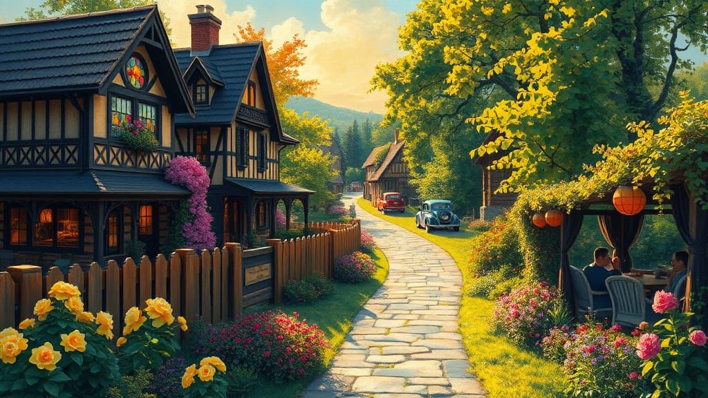 Victorian Village in Idyllic Summer Setting