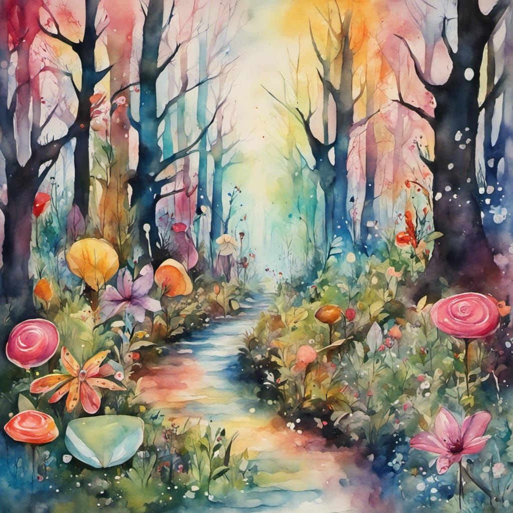 Enchanting Fairy Tale Forest in Watercolor Style