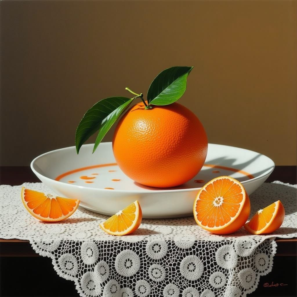 Whole Candied Orange on Lace Tablecloth