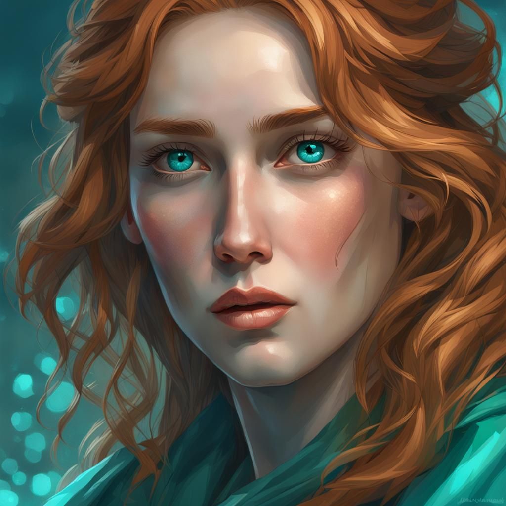 Beautiful Woman with Amber Hair, Art Nouveau Portrait