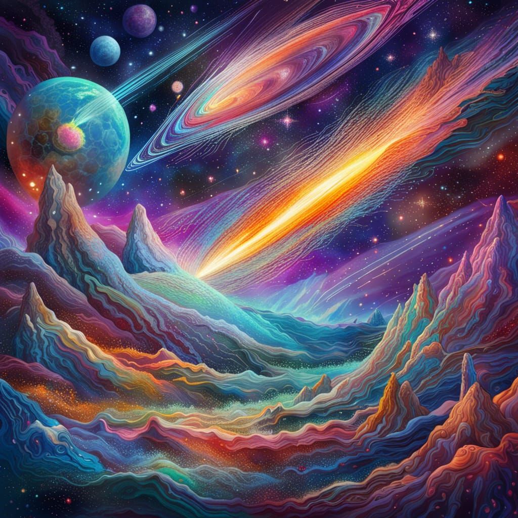 Cosmic Comets: Holographic Astral Illustration