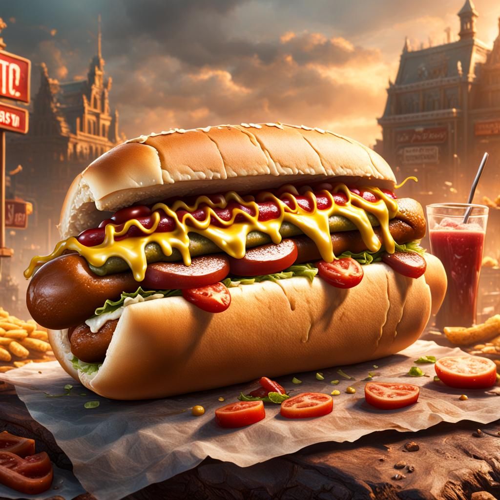 American Man-Eating Hot Dog: Detailed Matte Painting