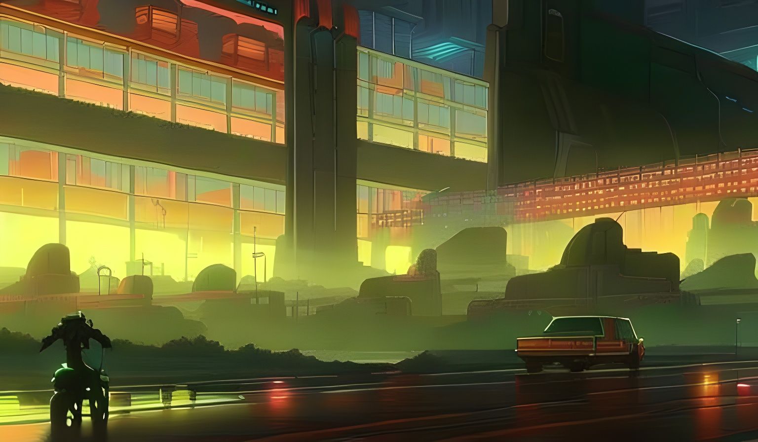 Neon Cyberpunk City Street at Night