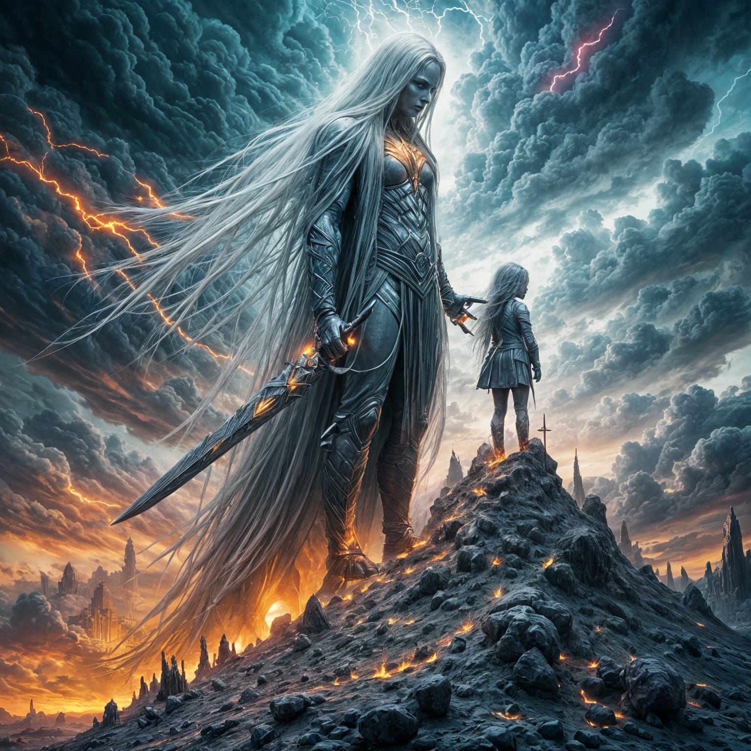 Godlike Figure Dominates Desolate Landscape