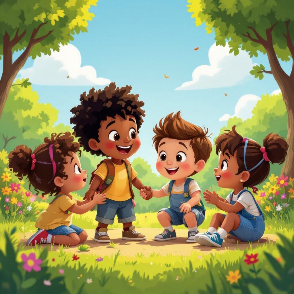 Children Learning Values in Joyful Preschool, Pixar Style