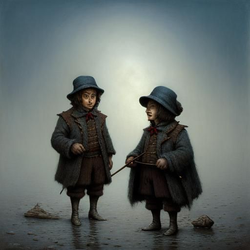 Victorian Era Boy with Crutch in a Haunting Landscape