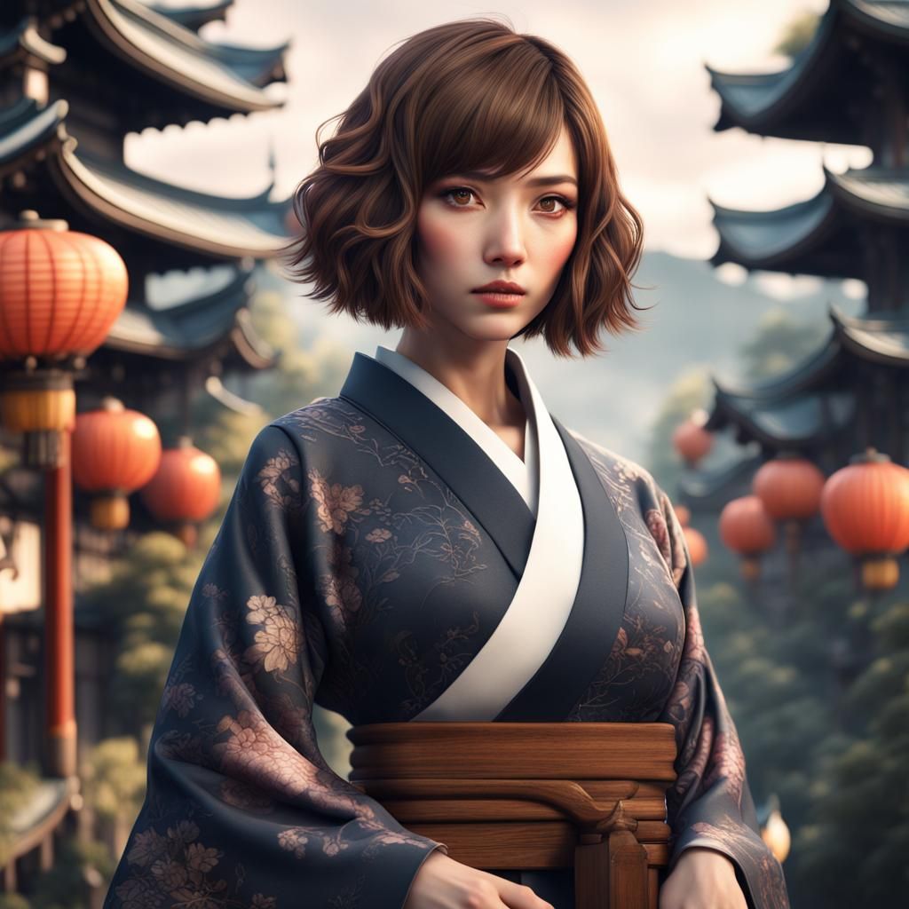 Charming Woman with Bob Hair in Japan