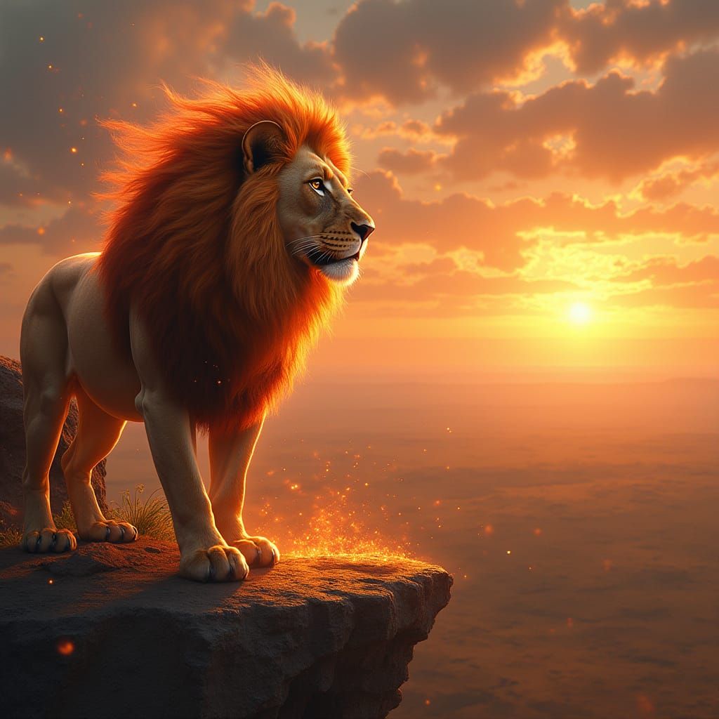 Hyperrealistic Lion King of the Blazing Savannah