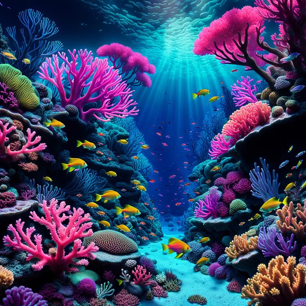 Fluorescent Coral Reef in Glowing Neon Colors