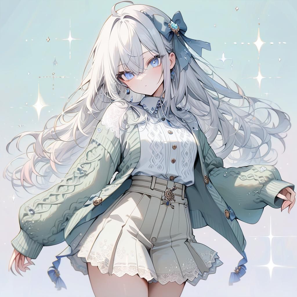 Girl with White Hair in Fairycore Style