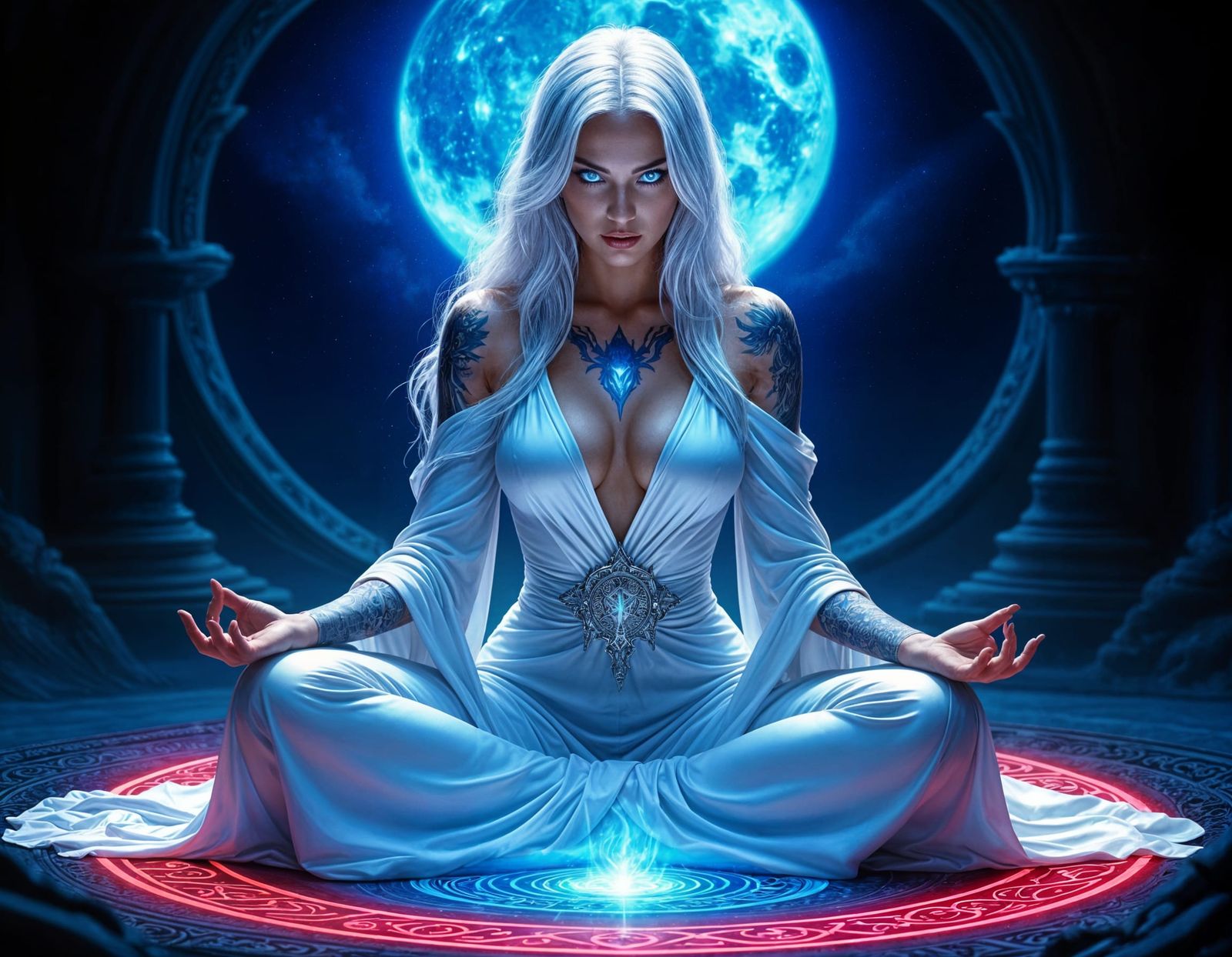 Enchantress Meditating in Magic Circle: Comic Book Art