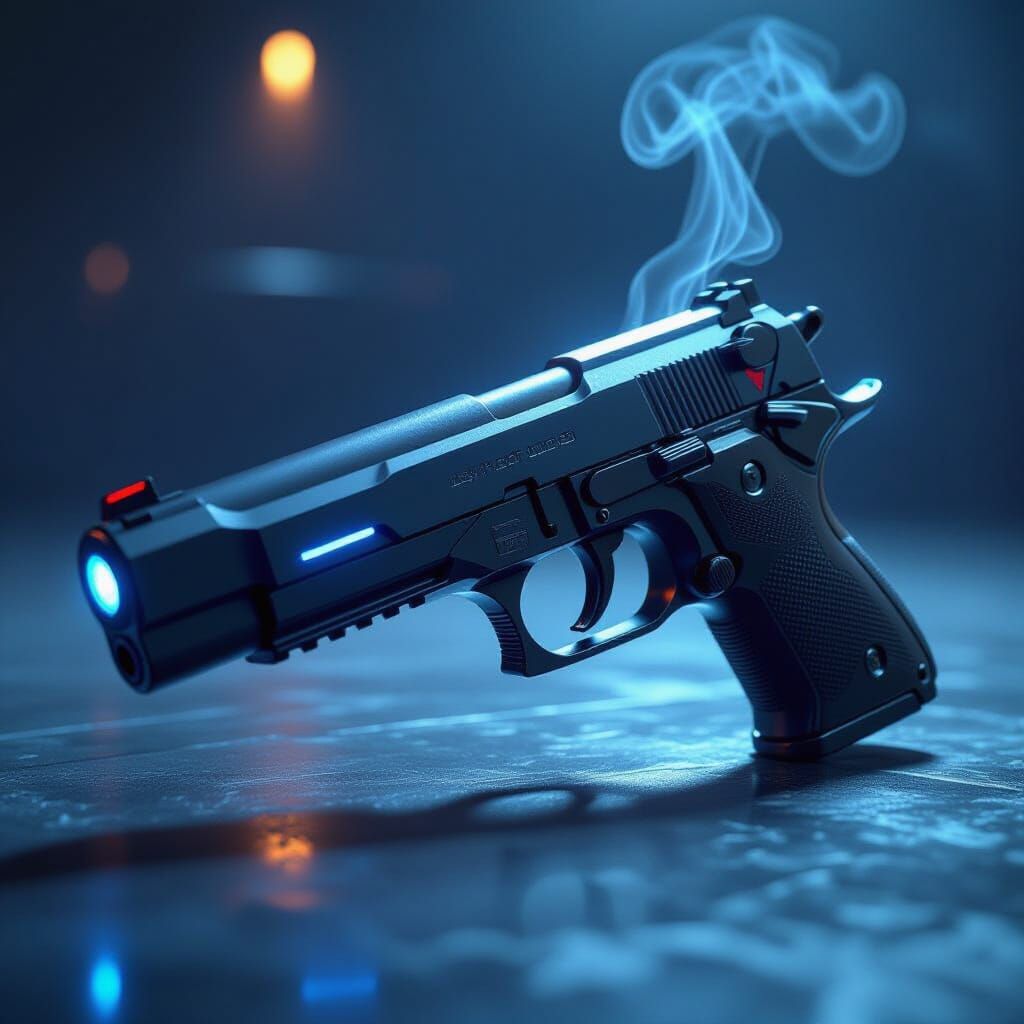 Sleek Futuristic Handgun in Dramatic Neon Light