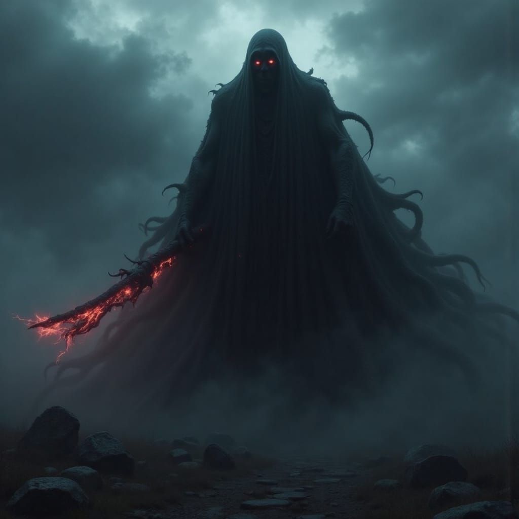 Ethereal Shadow-God Apparition Wielding Fire-Sword