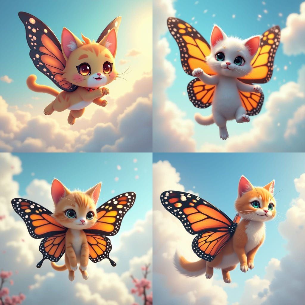 Elegant Chibi Cat Soars in Sunny Skies