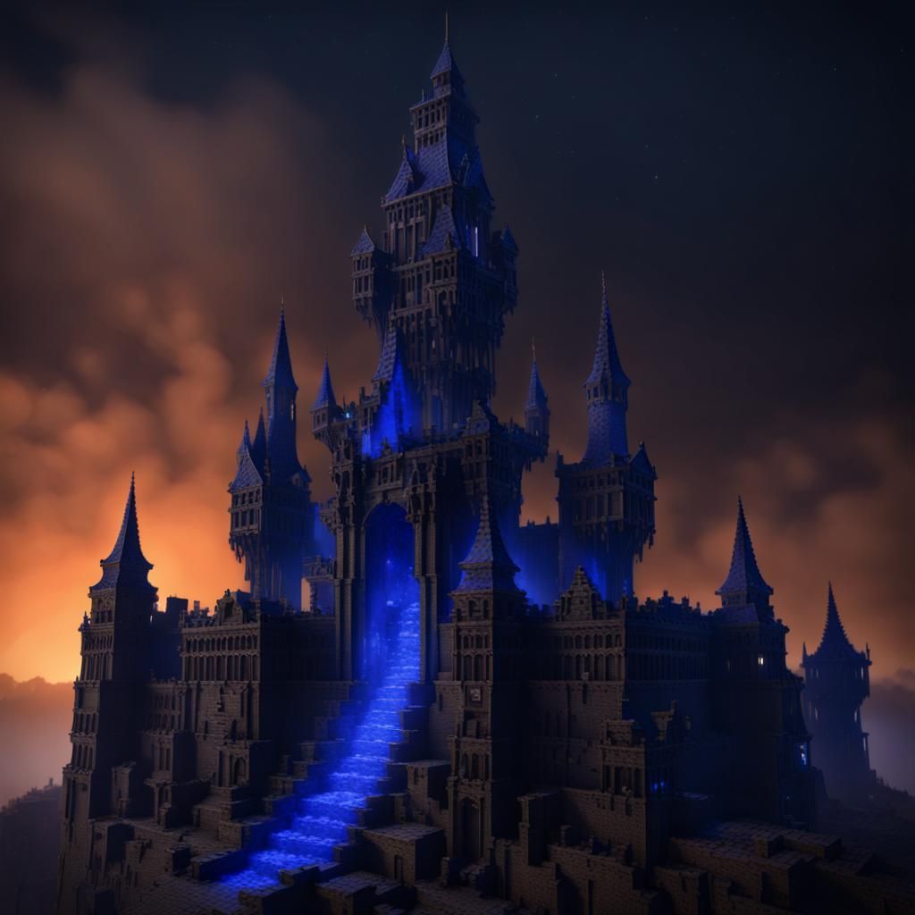 Black Lapis Minecraft Castle with Blue Fire