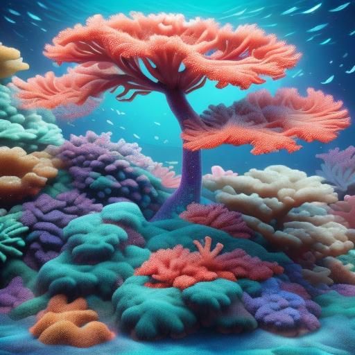 Glittery Starfish in Caribbean Coral Reef, Fantasy Art