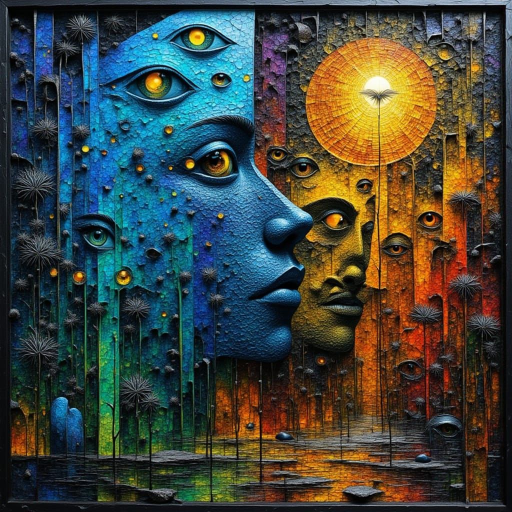 Ethereal Dandelion in Abstract Mosaic Mindscape