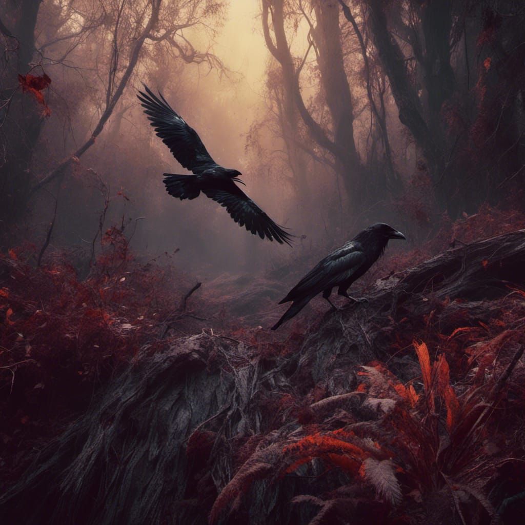 Reaper and Crow in Dark Fantasy Forest