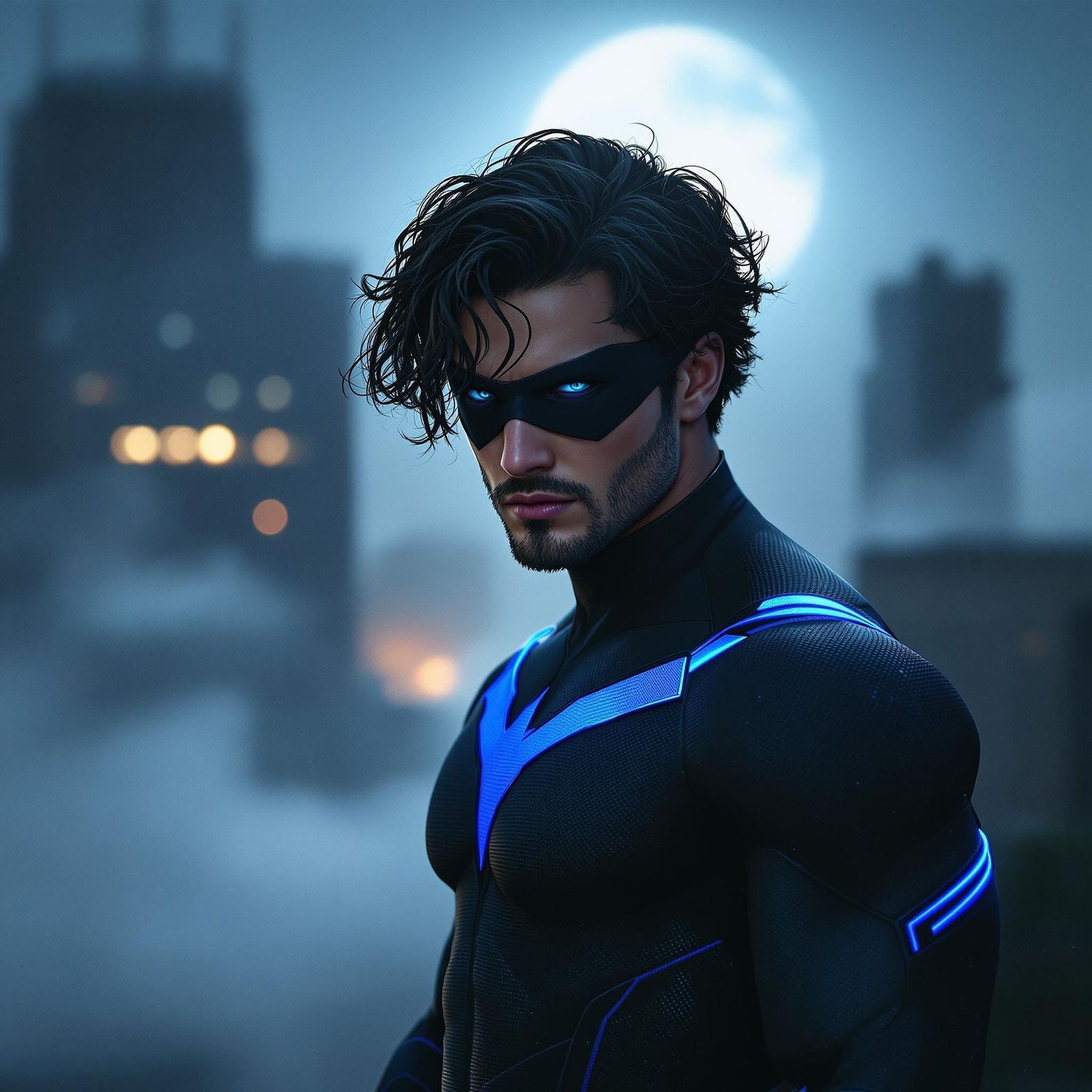 Dark Hero Emerges Under Silvery Moonlight