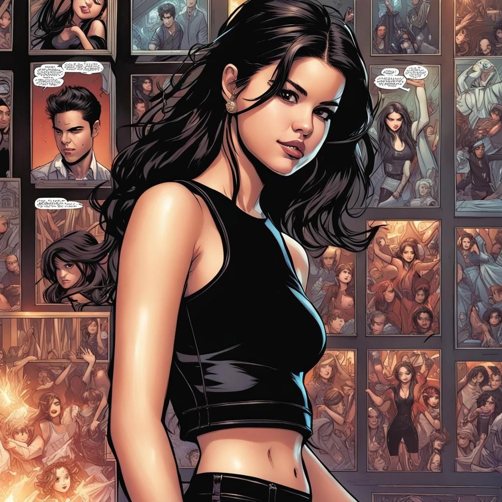 Comic Book Art of Woman in Black Outfit