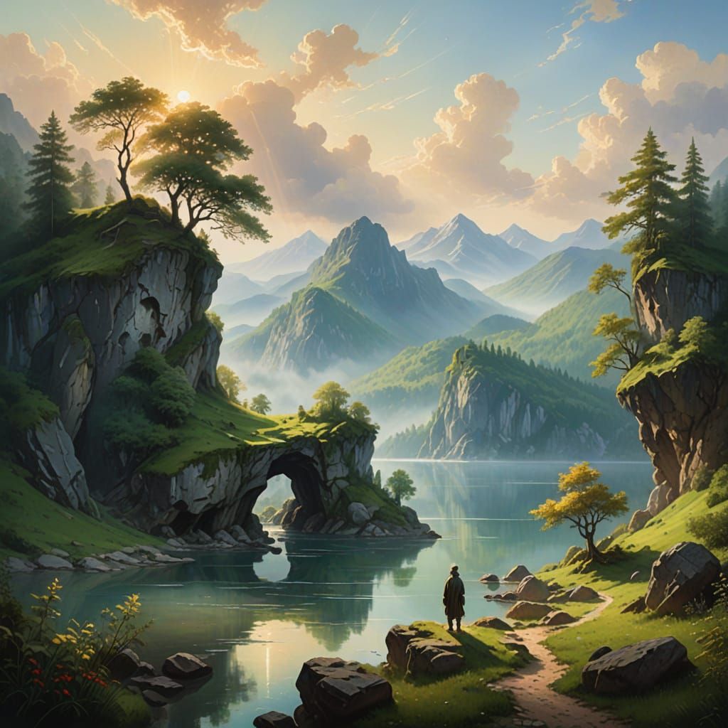 Surreal Landscape Painting of a Secluded Hermitage