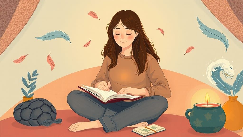 A Woman Finds Serenity in Journaling with Whimsical Emotiona...